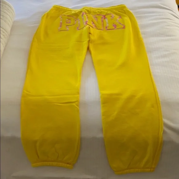 NWOT Victoria’s Secret Pink Embroidered Yellow Jogger - Picture 2 of 7